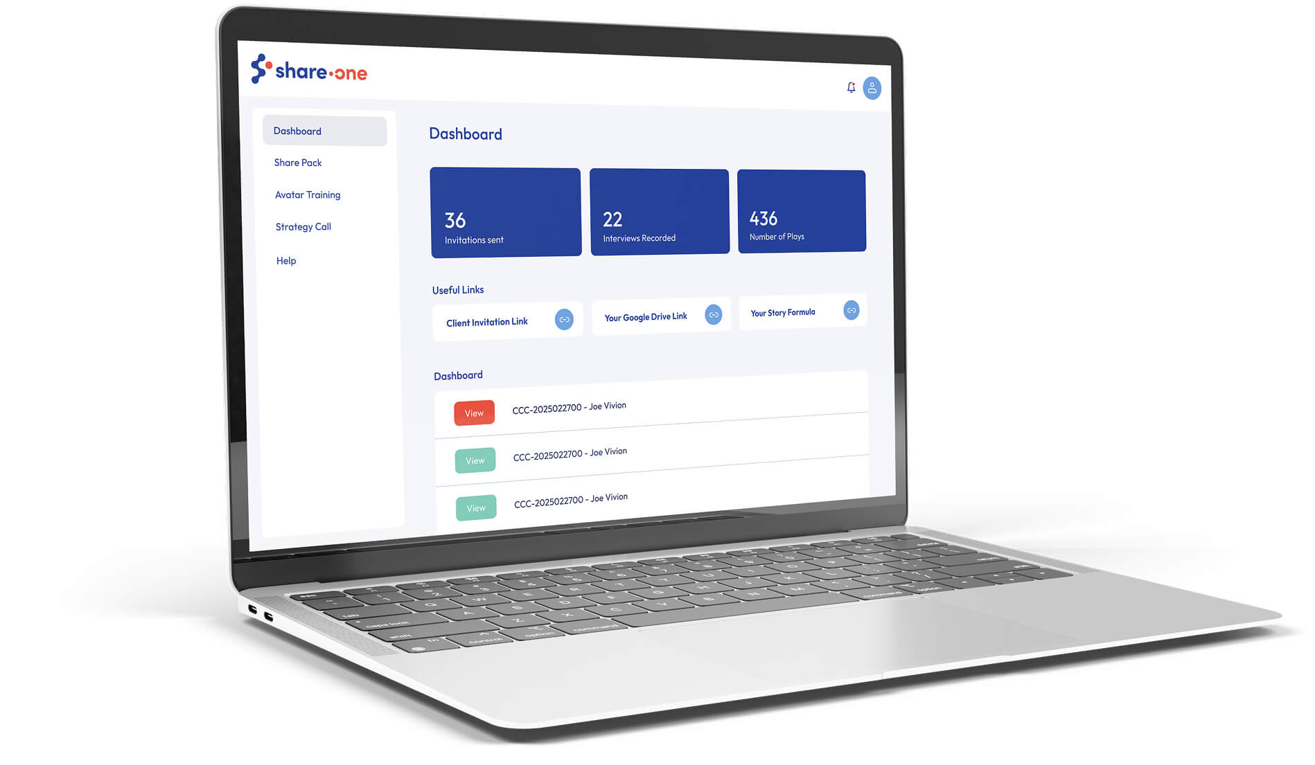 Share One Portal Video Dashboard