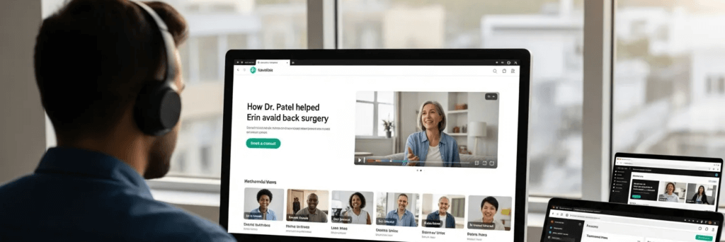 marketer-reviews-video-testimonial-hosting-on-a-conversion-focused-landing-page-in-an-office